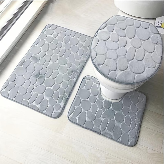  3dílná sada protiskluzových koupelnových předložek do koupelny, ultra měkká protiskluzová předložka do koupele a savé koberce do koupelnové předložky, obsahuje obrysový kobereček ve tvaru U, kryt