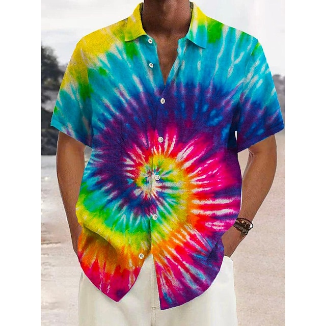  Męskie Koszula Koszula hawajska Wzór tie-dye Wzory graficzne Wieczorne Fioletowy Fuksja Brązowy Zielony Biały + biały Ulica Codzienny Krótkie rękawy Nadruk Przycisk w dół Odzież Tropikalny Moda Moda