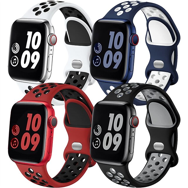  4 pezzi Cinturino sportivo Compatibile con Cinturino dell'Apple Watch 38mm 40mm 41mm 42mm 44mm 45mm 49mm Impermeabile Regolabili Silicone morbido Cinturino di ricambio per iwatch Series Ultra 8 7 SE
