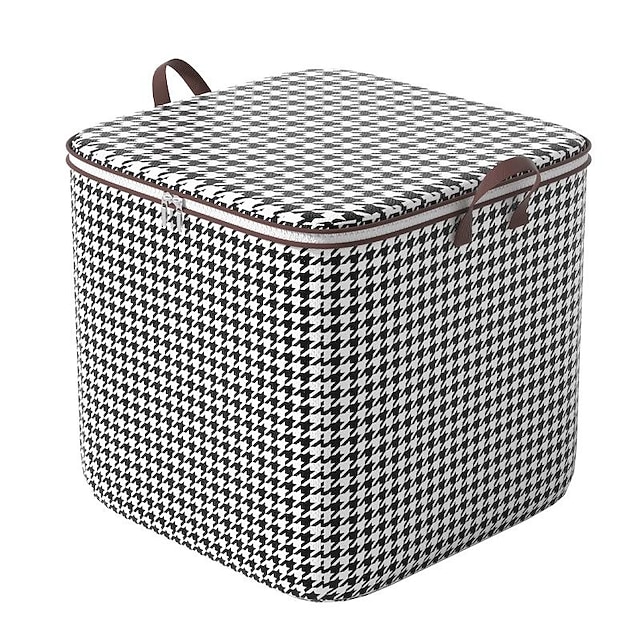 1pc Clothes Storage Bag, Houndstooth Pattern Foldable Fabric Storage