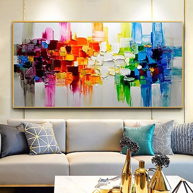 Handgemaltes Abstraktes Landschafts-Ölgemälde Auf Leinwand – 122x61 Cm, Texturierte Wandkunst Für Wohnzimmer & Büro