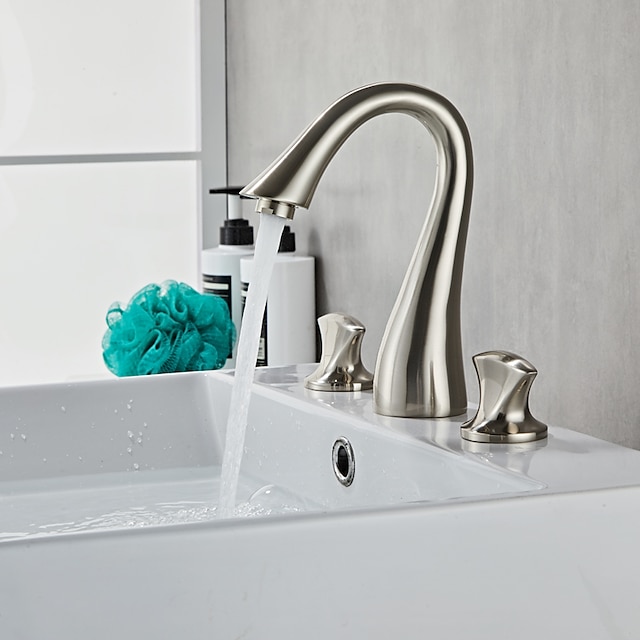 robinet mitigeur d'évier de salle de bain répandu, robinets de lavabo montés sur le pont à 3 trous et 2 poignées en laiton avec tuyau d'eau chaude et froide, robinet d'eau de cuve