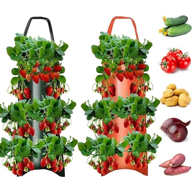  bolsa de cultivo de fresa colgante, bolsa de cultivo de fresa con 8 agujeros para tomate de fresa y pimiento bolsa de cultivo de tomate al revés, bolsa de cultivo de verduras, suministros de jardinería