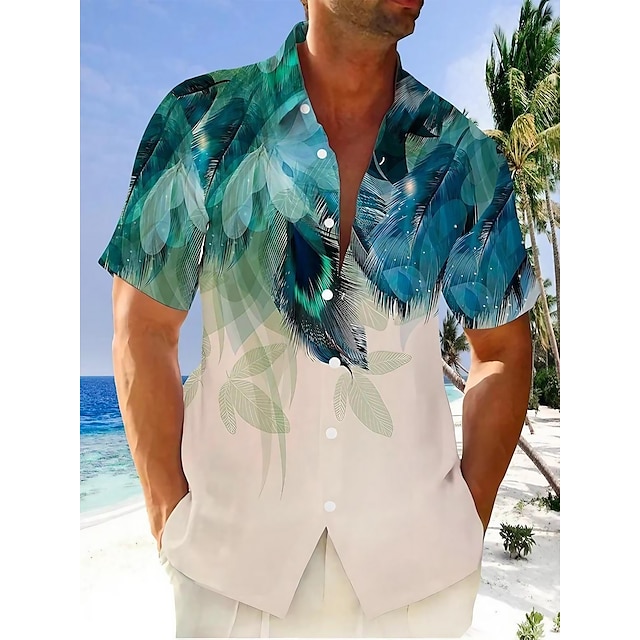  férfi ing nyári hawaii ing grafikus levelek lehúzás sárga kék szürke+kék kávé fekete + fekete utcai lezser rövid ujjú legombolható ruházat ruházat trópusi divat