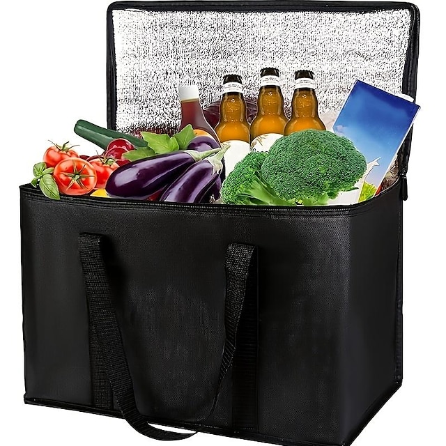  ピクニック断熱バッグ1個、アルミホイル屋外大型断熱食料品ショッピングバッグ、再利用可能なバッグ、暖かいジッパー、折りたたみ式ハンドバッグ、クーラー、冷温食品輸送
