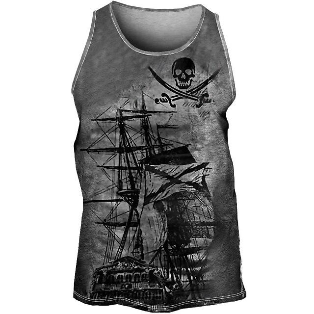 Men's Vest Top Sleeveless T Shirt for Men Graphic Skull Pirate Crew ...