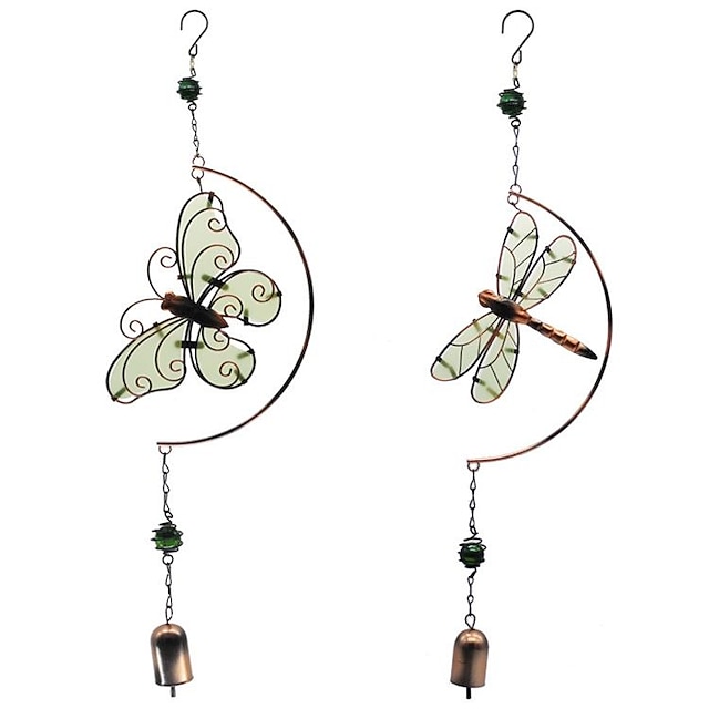  1pc Dragonfly&Butterfly Painted Wind Chime Outdoor Handicraft Glow In The Night Hanging Ornament For Window Balcony Garden Decor 16x60cm/6.3''x23.6''