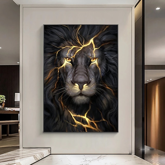  כרזות אמנות קיר שחור וזהב אור אריה על בד ציור תמונות חיות מודרניות לסלון קישוט הבית ללא מסגרת