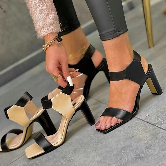  Women's Sandals Ankle Strap Sandals Daily Chunky Heel Open Toe Sexy PU Leather Loafer Black / Gold Black / White Black