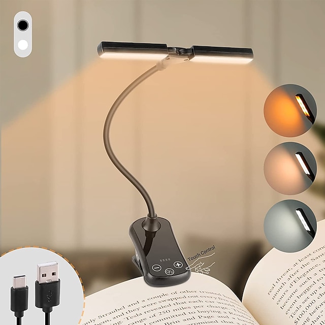  Book Lights 14 LEDs for Reading in Bed Touch Control Reading Light with 3 Colors & 8 Brightness Reading Lights for Books in Bed Portable & Adjustable Rechargeable Reading Lamp