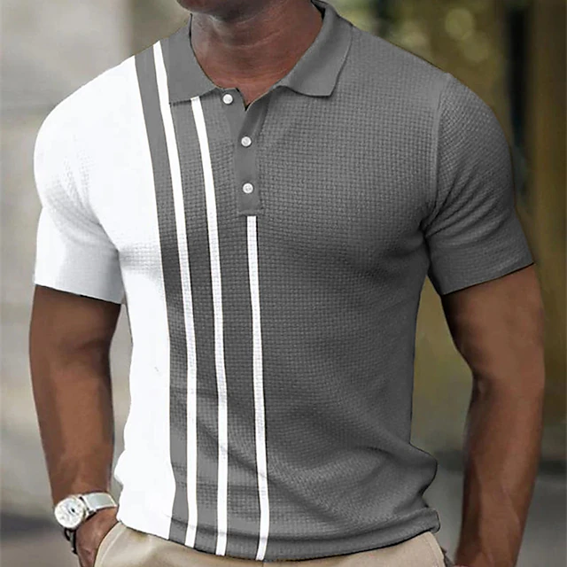 Men's Waffle Polo Shirt Golf Shirt Work Street Polo Collar Classic ...