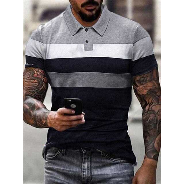Men's Polo Shirt Golf Shirt Striped Graphic Prints Turndown Black Red Gray Outdoor Street Short Sleeves Button-Down Print Clothing Apparel Sports Fashion Streetwear Designer4