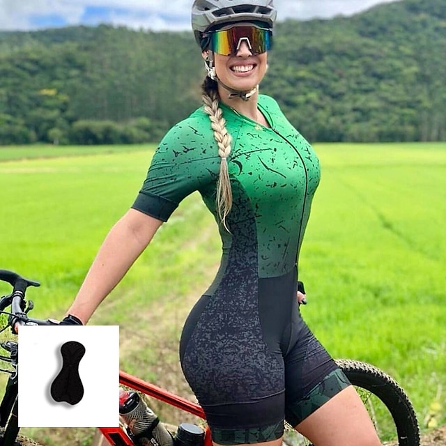  Γυναικεία Ολόσωμη στολή για τρίαθλο Κοντομάνικο Ποδηλασία Βουνού Ποδηλασία Δρόμου Μαύρο Κίτρινο Ρουμπίνι Βαθμίδα Ποδήλατο Αναπνέει Αντανακλαστικές Λωρίδες Γρήγορο Στέγνωμα Σπαντέξ Αθλητισμός Βαθμίδα
