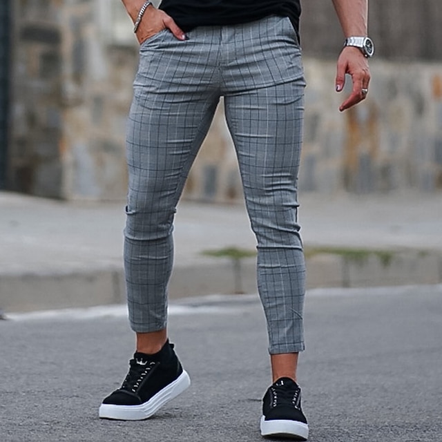  Men's Trousers Chinos Chino Pants Pocket Plaid Comfort Breathable Outdoor Daily Going out Cotton Blend Fashion Streetwear Gray