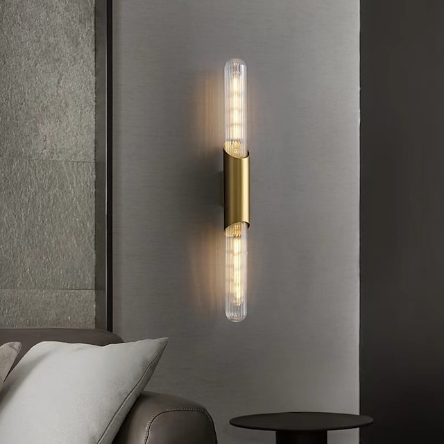  Luz de pared led, luces de pared interiores de vidrio de cobre, estilo minimalista moderno, luz de pared de pasillo de aluminio para sala de estar y dormitorio, 110-240v