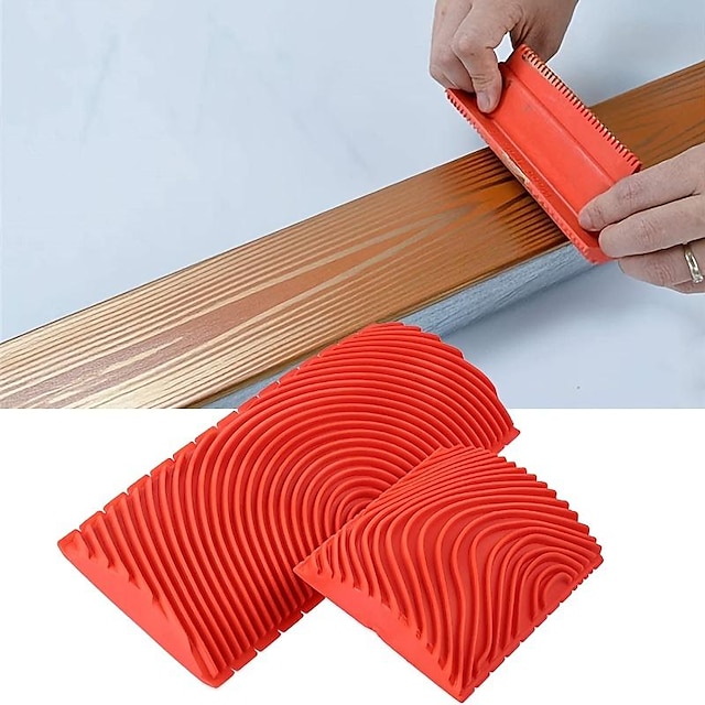  2pcs Rubber Wood Graining Painting Tool, Imitation Wood Texture Graining Tool Set, Wall Painting Decoration DIY Tool,  Embossing Tools For Household Wall, Room Art Paint Decoration, Tables, Fences