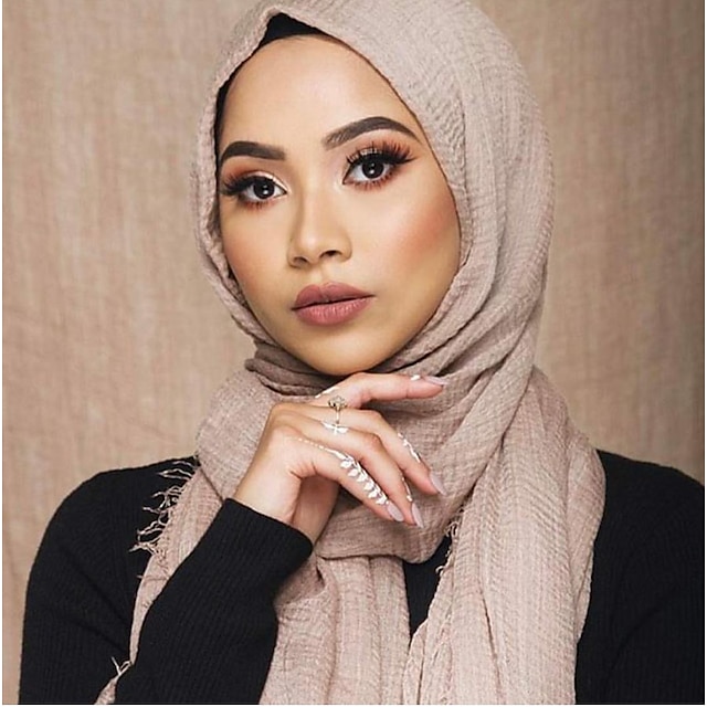  Muslim Hijab Head Wrap Solid Color Bubble Chiffon Scarf for Women Fashion Soft Hijab Long Scarf Wrap Scarves 175*70cm