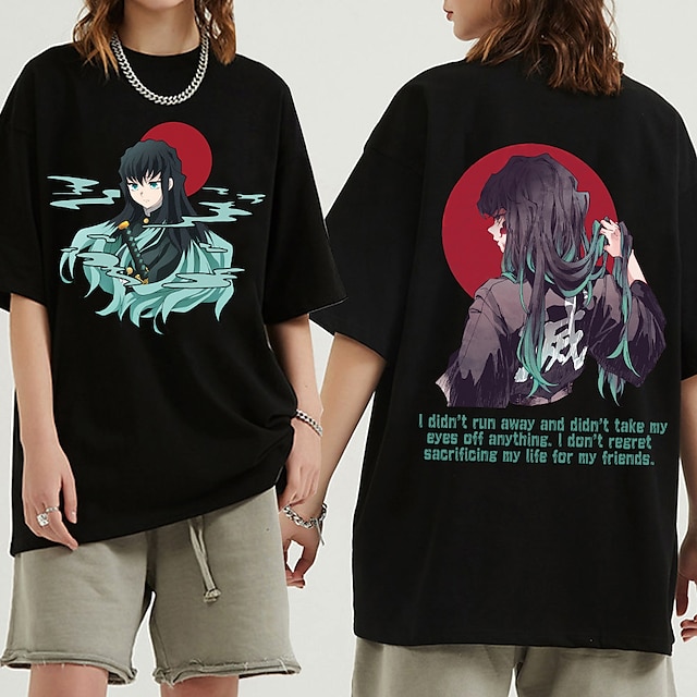  Muichiro Tokito T-shirt Anime Grafisk Till Par Herr Dam Vuxna Sankt Patriks dag Varmstämpling Ledigt / vardag