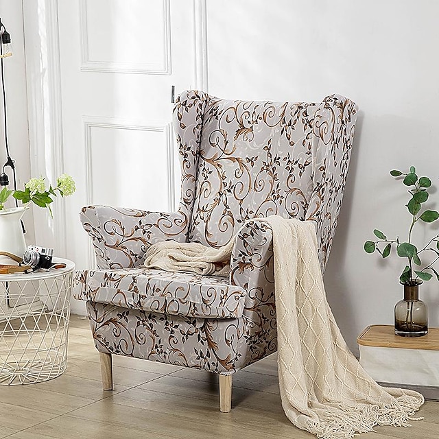  stretch wingback stolebetræk vingestol betræk med sædehyndebetræk spandex jacquard wingback lænestolsbetræk til ikea strandmon stol