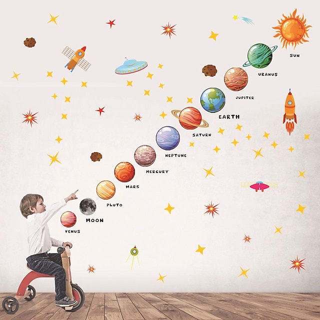  nine planets מדבקות קיר רקע חדר ילדים יצירתי קישוט קיר מדבקות גרפיטי pvc