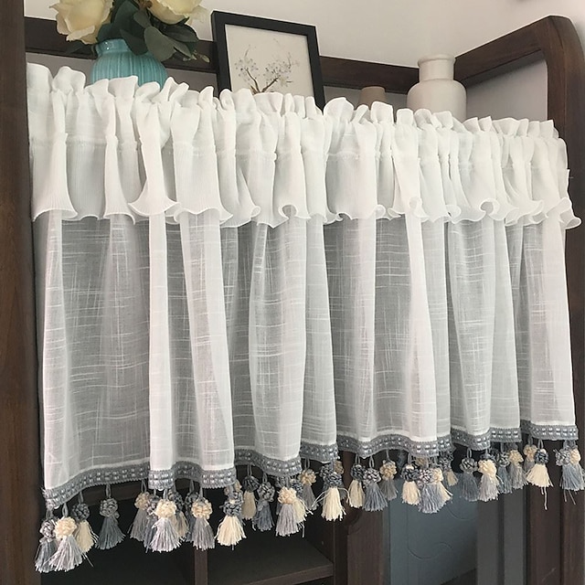 White Kitchen Curtain Panels,Short Cafe Curtain Beach,Valance Curtain