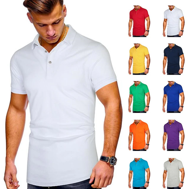 Men's Polo Shirt Golf Shirt Casual Daily Polo Collar Classic Short Sleeve Sports Fashion Solid Color Button Front Button-Down Summer Regular Fit Black White Yellow Red Navy Blue Blue Polo Shirt 13