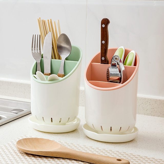  Utensil Holder Cutlery Drainer Kitchen Tableware Storage Bucket Plastic Chopstick Spoon Storage Rack Detachable Kitchen Tools