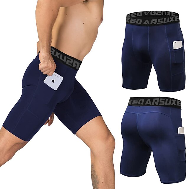 Arsuxeo Men's Running Tight Shorts Compression Shorts with Phone Pocket