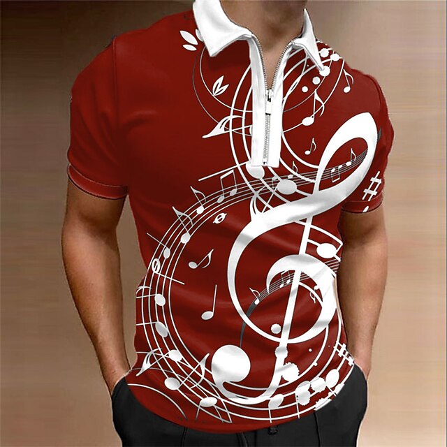 Music Festival Men's Music Zip Polo Shirts Golf Shirt Short Sleeve Polo Shirts Collared Shirts Casual Vacation Wear Festival Wear Party Outfits 3D Print Quarter Zip Polo Black White Wine3