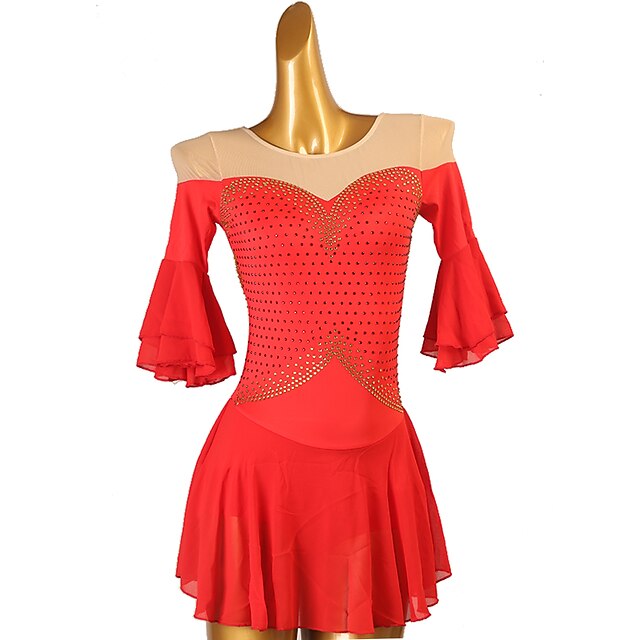Figure Skating Dress Women's Girls' Ice Skating Dress Red Patchwork