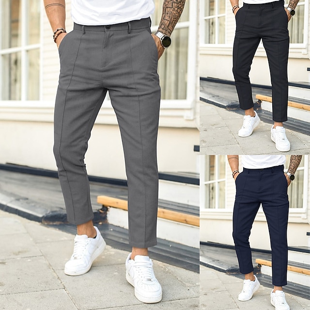 Men's Trousers Chinos Work Pants Chino Pants Pocket Plain Outdoor Daily ...