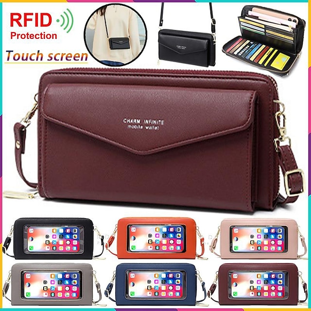  RFID женская сумка для телефона с сенсорным экраном, многофункциональный кошелек, держатель для карт, карман для телефона, маленькая сумка через плечо для дам