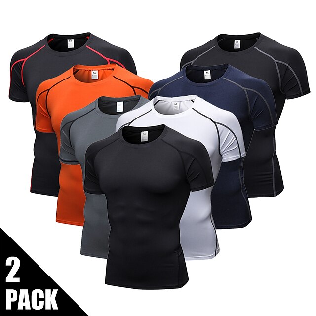  Arsuxeo Men's Compression Shirt Running Shirt 2 Pack Short Sleeve Top Athletic Athleisure Spandex Breathable Quick Dry Soft Running Jogging Training Sportswear Activewear Solid Colored 1# 2# 3#