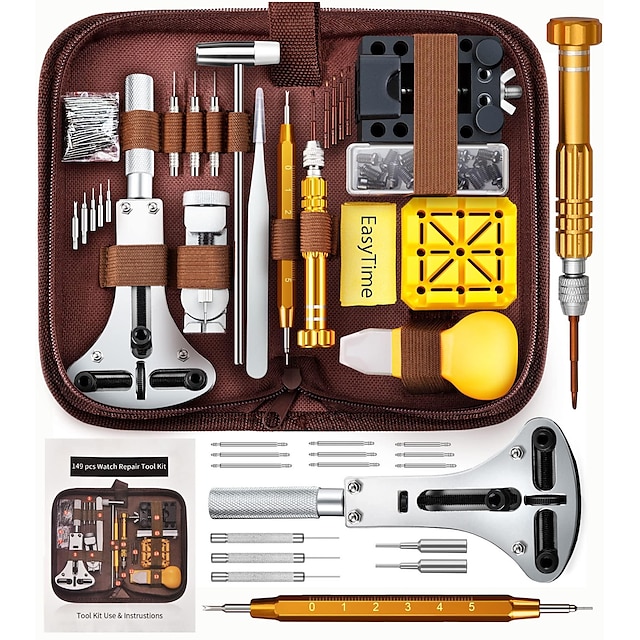  Watch Repair Kit, EasyTime 149 pcs Watch Adjustment Tool Kit, Watch Band Tool Kit, Watch Battery Replacement Tool Kit, Watch Back Remover Tool, Spring Bar Tool with Carrying Case/Instruction Manual
