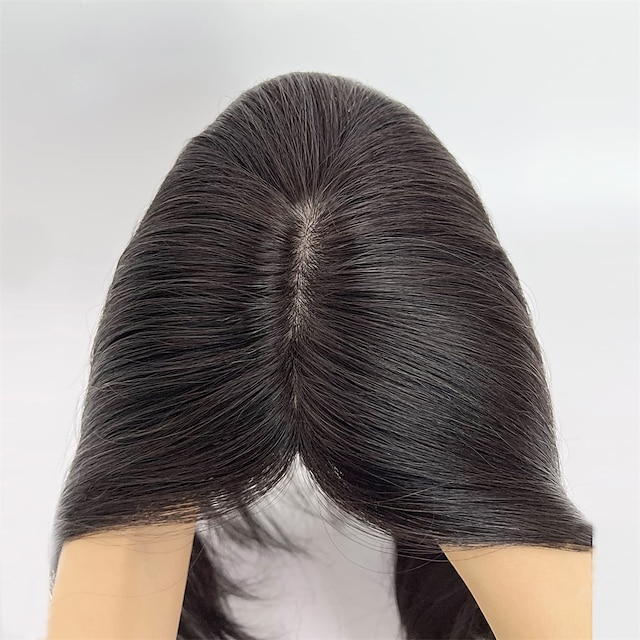 Hair Toppers for Women 100% Remy Human Hair Topper Hairpiece 12*13cm Full Silk Base Straight Hair for Thinning Hair Hair Loss Cover Gray Hair