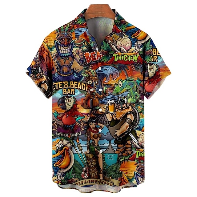  Per uomo Tribale Totem Camicia Camicia hawaiana Camicia Aloha Maniche corte Camicia Collo ripiegabile Di tendenza Streetwear Originale Esterno Strada Informale Giallo Rosso Blu S M L