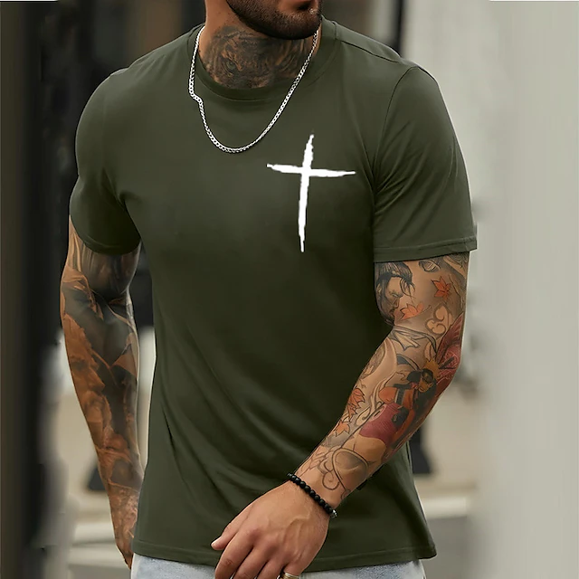 Men's Short Sleeve Graphic T-Shirt with White Cross Symbol for Lifestyle & Faith 9