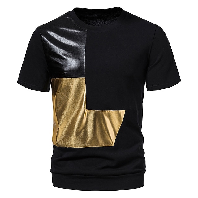  tee shirt pu color block or punk & t-shirt décontracté à manches courtes pour hommes à col rond gothique des années 1980