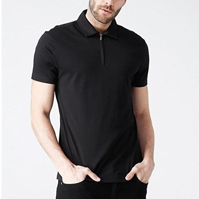 Men's Polo Shirt Zip Polo Casual Daily Quarter Zip Short Sleeve Fashion Basic Solid Color Plain