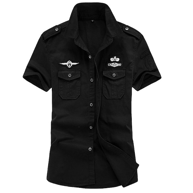 Men's Shirt Summer Shirt Button Up Shirt Work Shirt Cargo Shirt Black ...