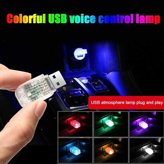  Car USB Ambient Light Mini LED Mood Lamp Atmosphere Lamp Colorful voice control Interior Bulb Holiday Party Karaoke Decor Light