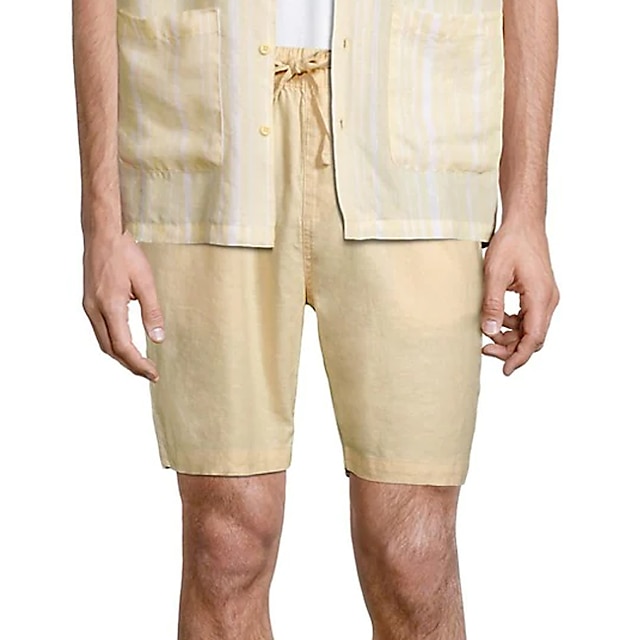  Men's Shorts Linen Shorts Summer Shorts Beach Shorts Drawstring Elastic Waist Plain Comfort Breathable Outdoor Daily Going out Linen / Cotton Blend Fashion Streetwear Khaki