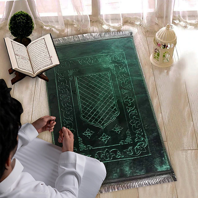 Muslim Prayer Rug Thick, Islamic, Soft Velvet Mat Ramadan Eid Gift, for Women Man Kids Meditation Turkish African, Soft Luxury Great for Knees and Forehead 6