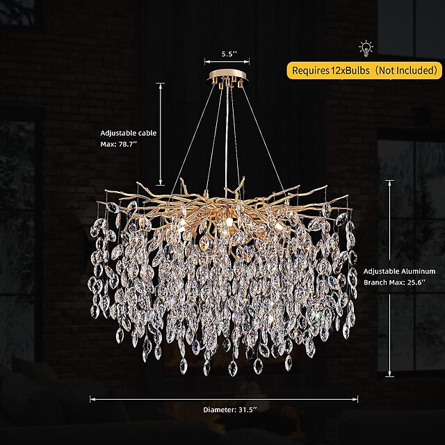 Crystal Chandelier 6 lamps 23.5 in/ 8 lamps 31.2 in Modern Gold ...