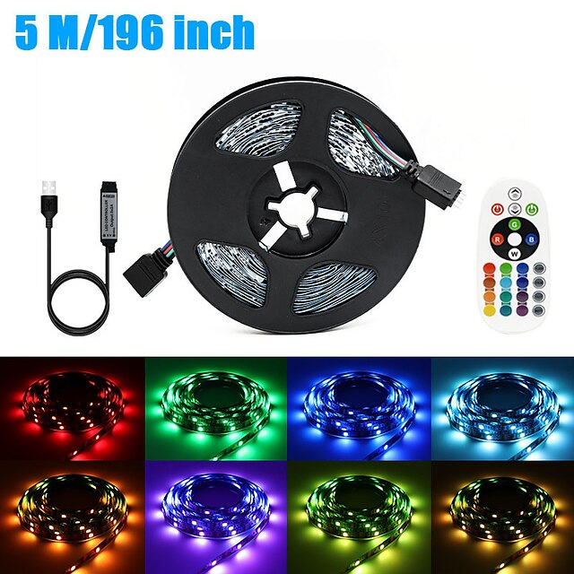  Tira de luces led rgb con control remoto de 24 teclas 5050 smd rgbic tira de luces led para interiores fiesta creativa alimentada por usb