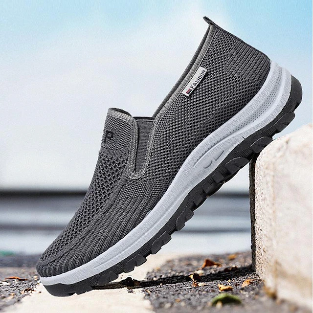 Men's Grey Mesh Slip-On Sneakers – Comfortable Athletic Shoes with Breathable Fabric for Walking, Running & Outdoor Activities 7