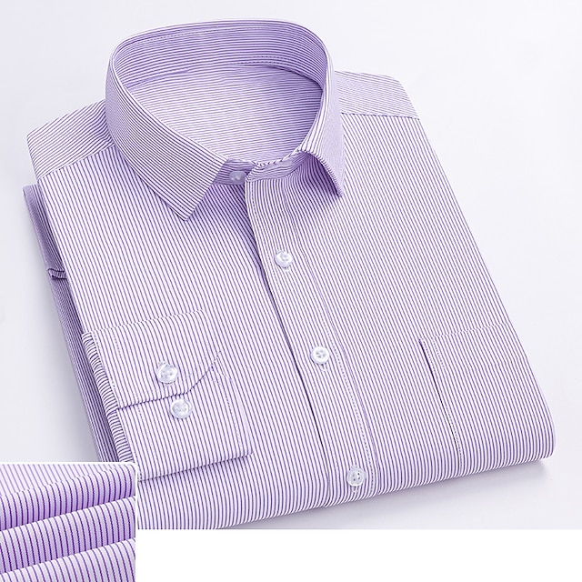 Men's Shirt Dress Shirt Striped Wedding Office & Career White Light Purple Light Grey Dark Grey Long Sleeve Turndown Spring & Fall Clothing Apparel Print 6