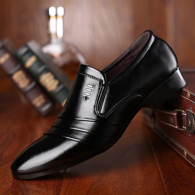 Men's Loafers & Slip-Ons Dress Shoes Leatherette Loafers Business Casual Wedding Daily PU Breathable Height Increasing Loafer Black thimble Black lacing Summer