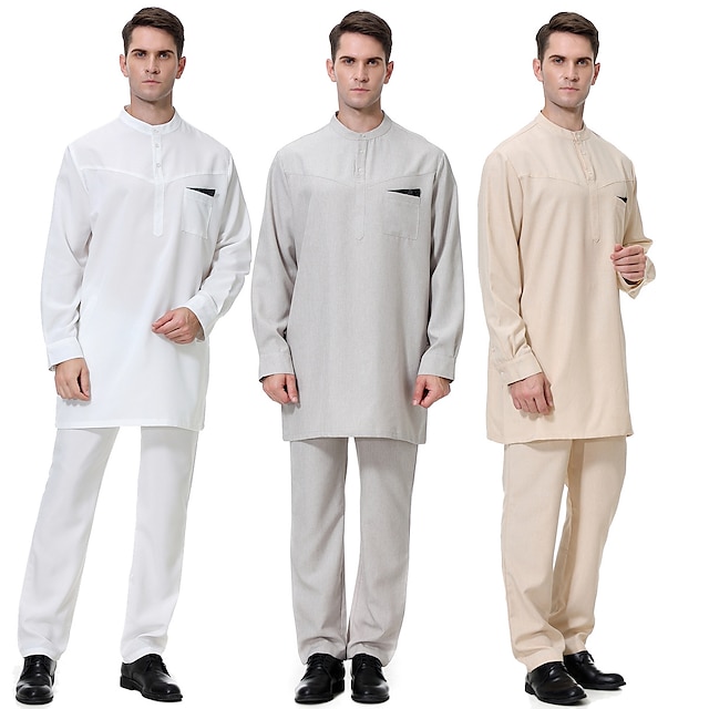  Homens manto Thobe / Jubba Religioso árabe saudita árabe muçulmano Ramadã Adulto Blusa Calças