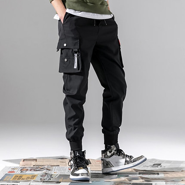  Men's Cargo Pants Cargo Trousers Joggers Trousers Flap Pocket Plain Comfort Breathable Outdoor Daily Going out Fashion Streetwear Black Grey